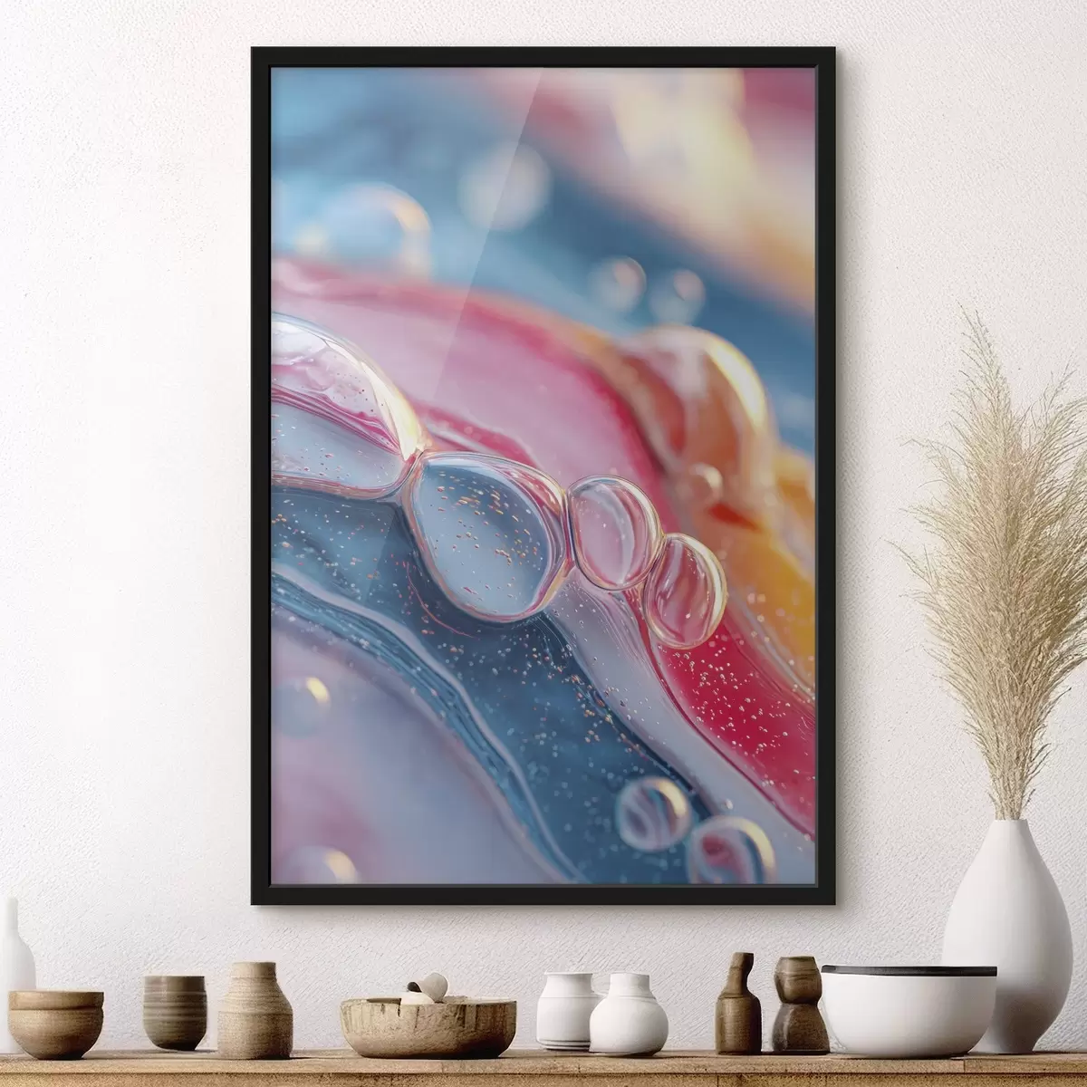 Poster veelkleurige golven met bubbels f45705