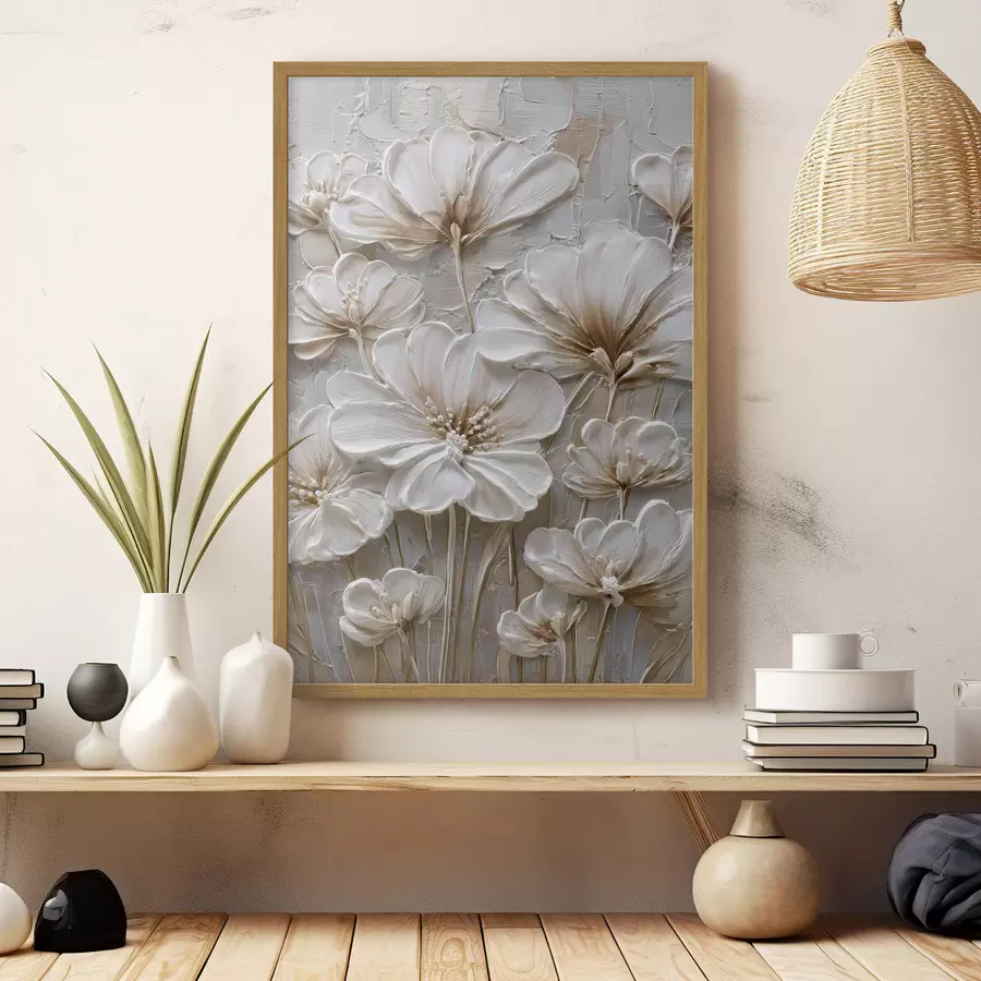 Fotobehang crèmekleurige bloemen in imitatie-impastostijl f45712