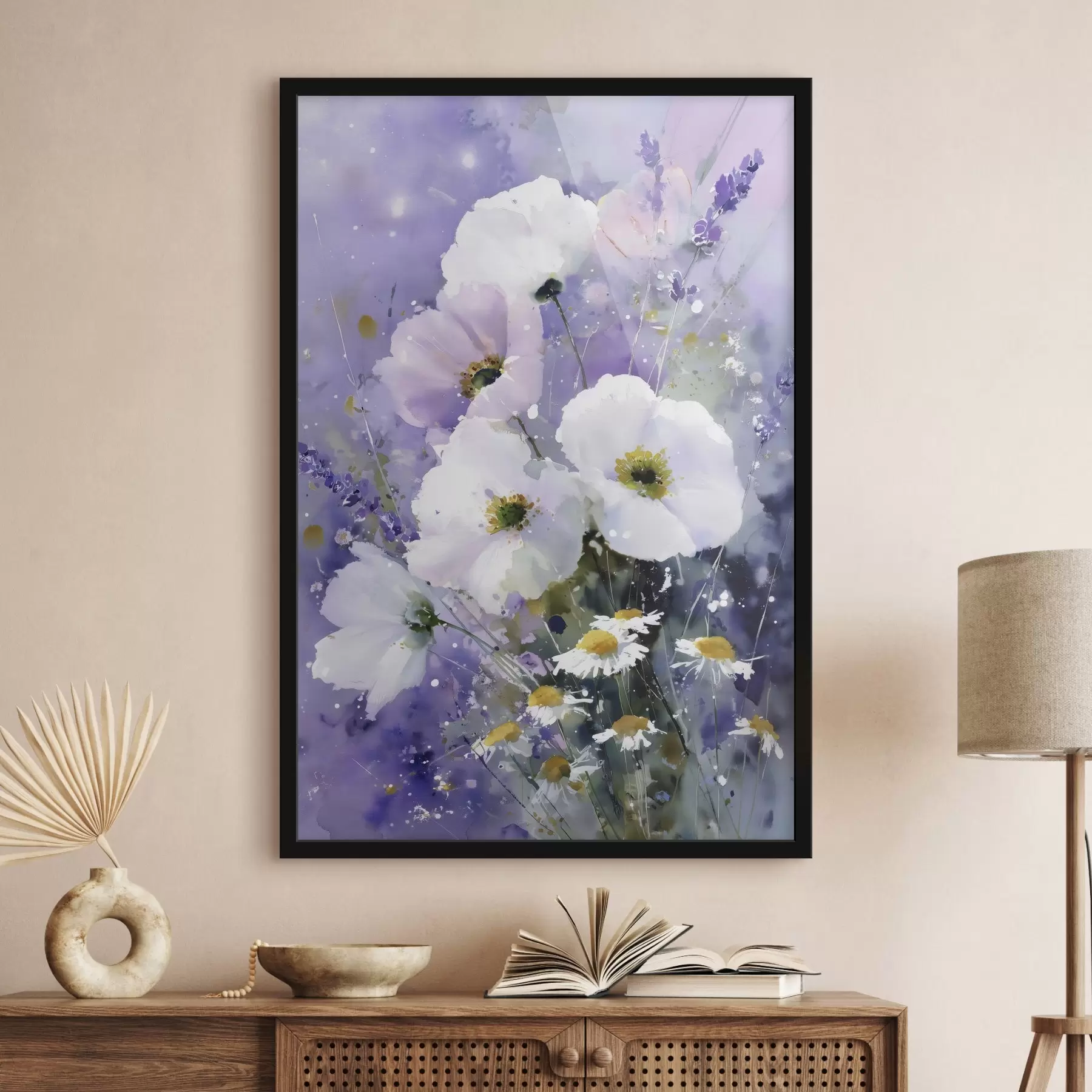 Fotobehang aquarelboeket in lila en witte tinten f45719