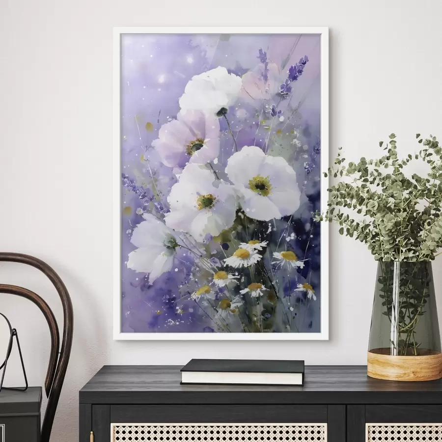 Fotobehang aquarelboeket in lila en witte tinten f45719