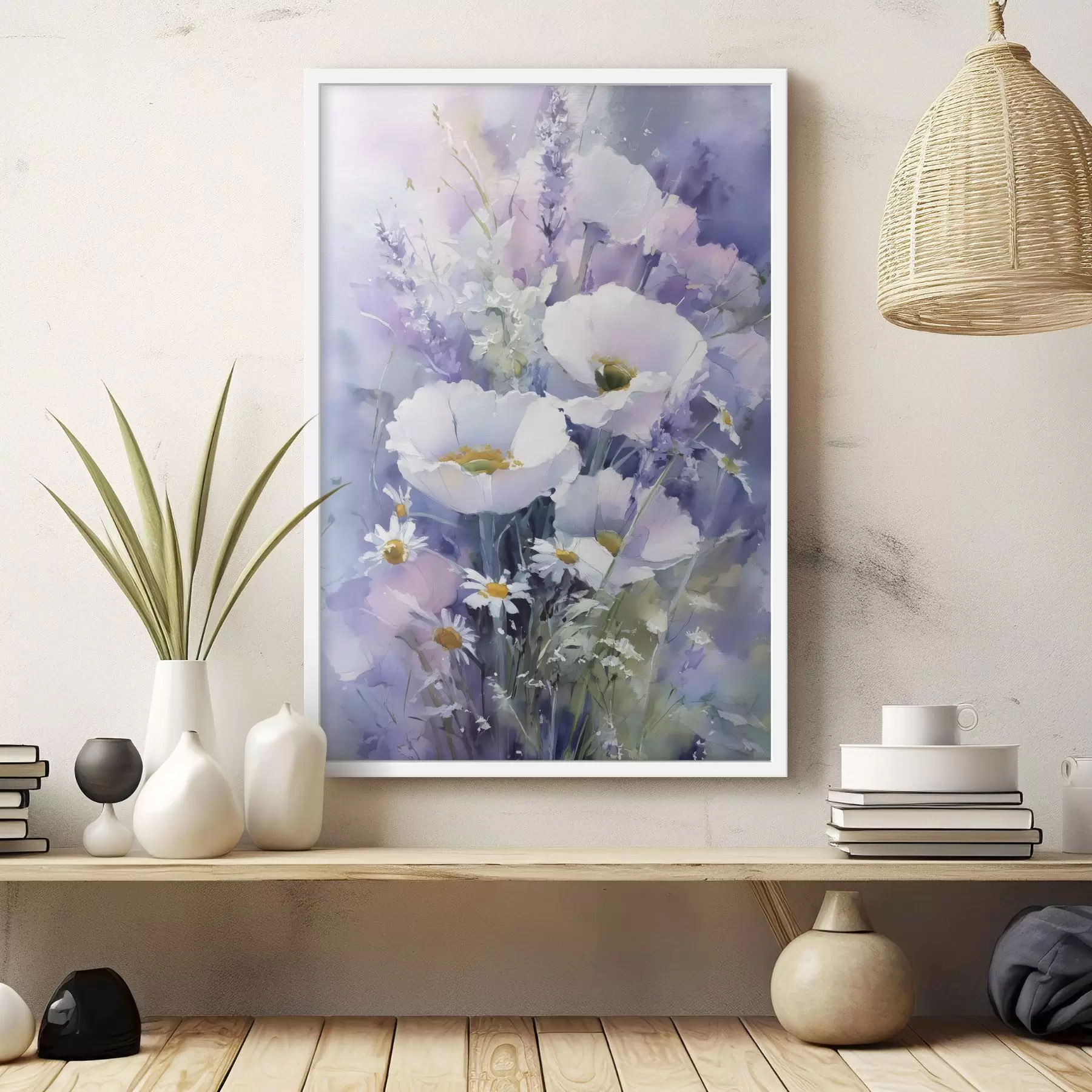 Fotobehang aquarelboeket in lila en witte tinten f45720
