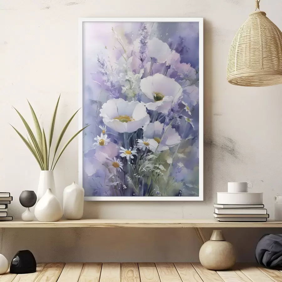 Fotobehang aquarelboeket in lila en witte tinten f45720