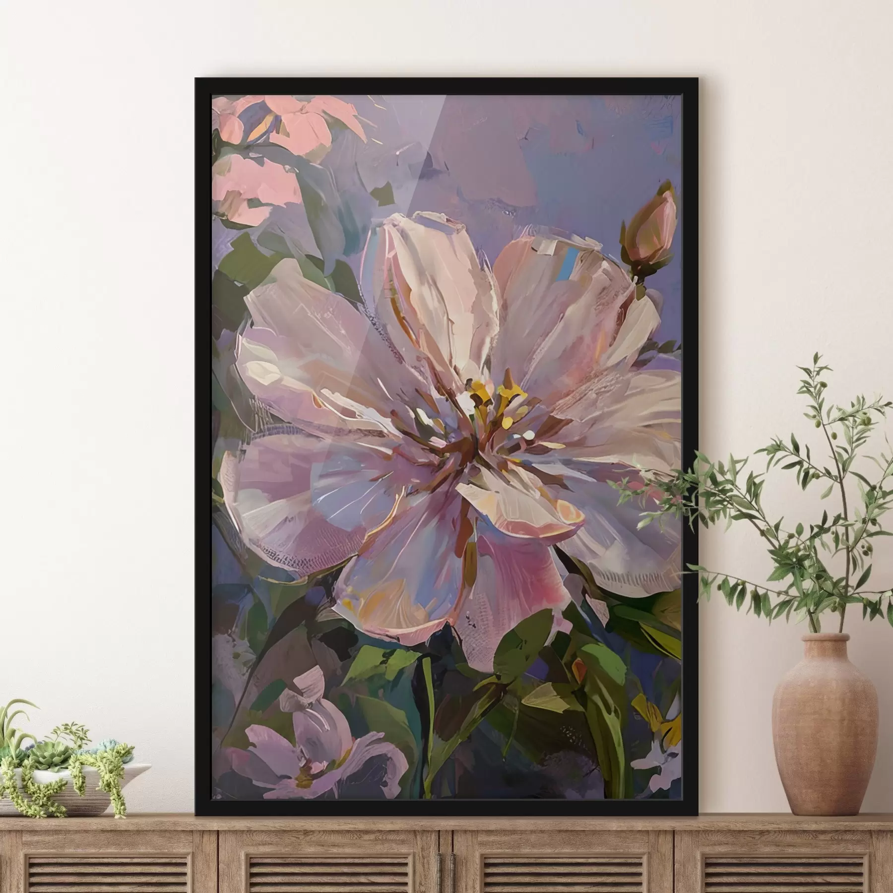 Fotobehang roze bloemen in de stijl van een olieverfschilderij f45723