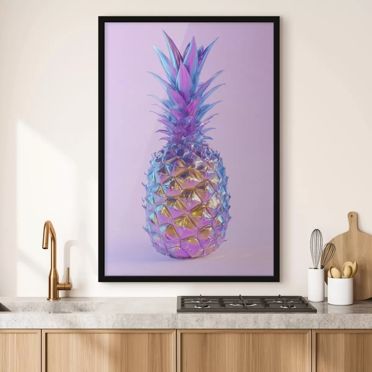 Poster heldere glanzende ananas in popartstijl f45727