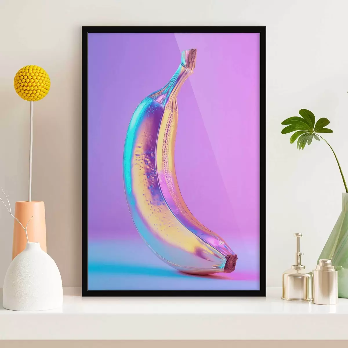 Poster heldere glanzende banaan in popartstijl f45728