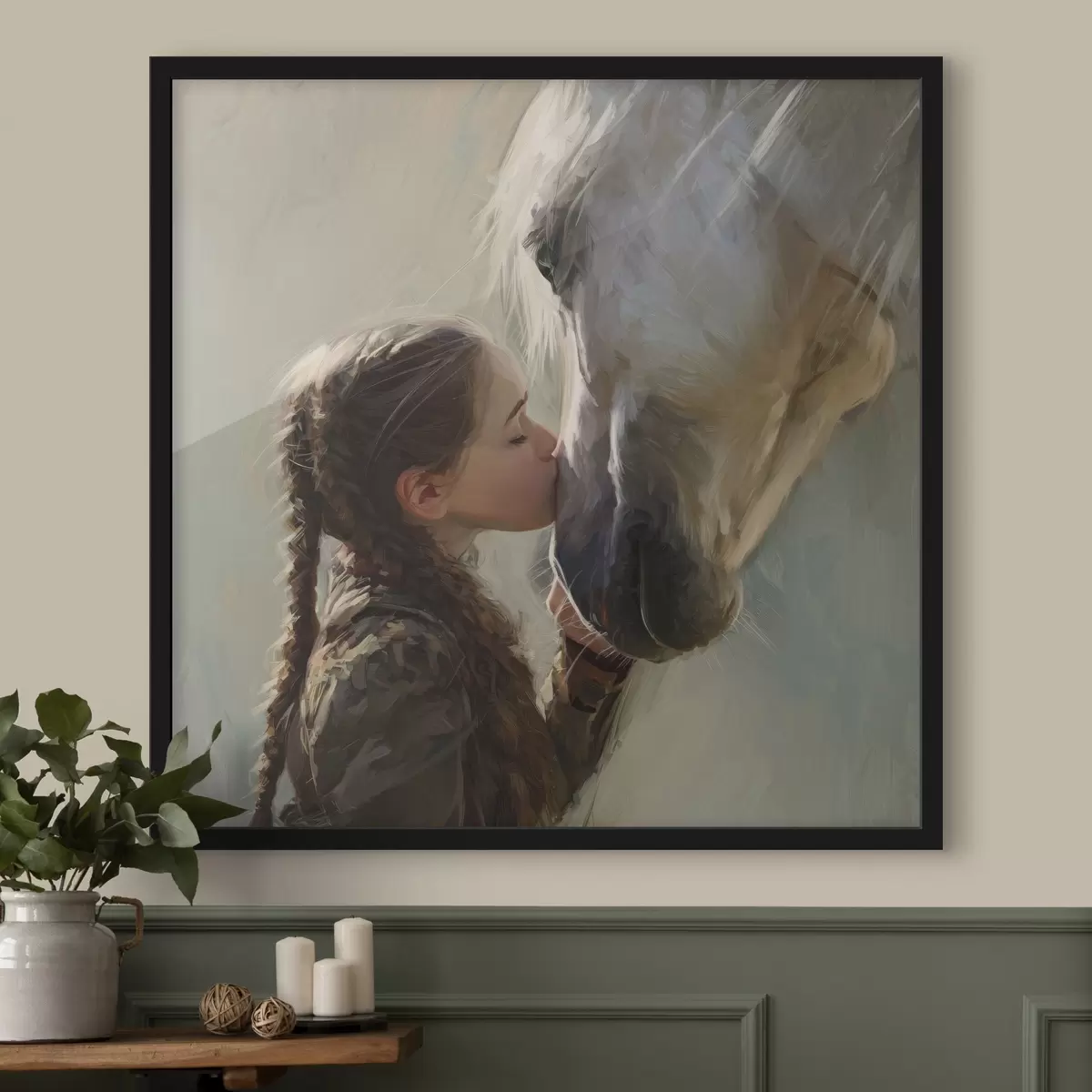 Poster meisje dat een paard kust f45731