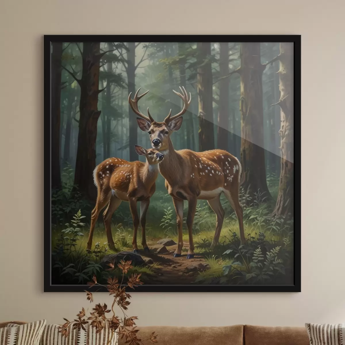 Poster hert met kalf in het bos f45732