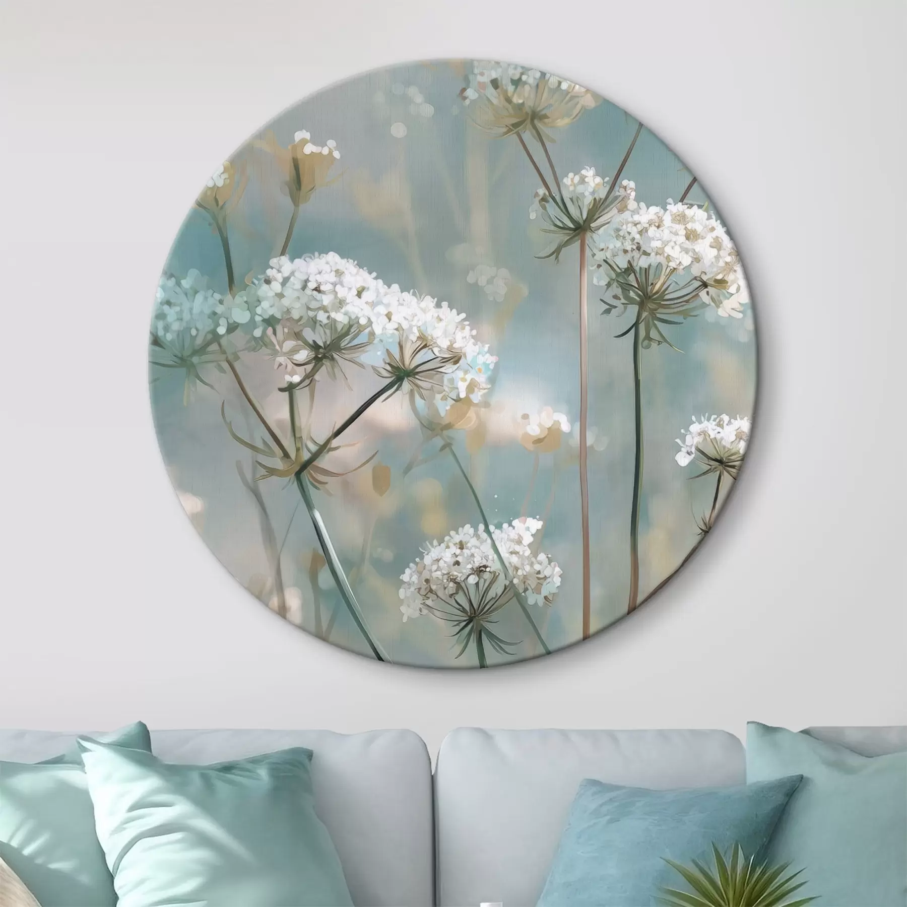  Schilderijen Queen Anne's Lace-bloemen in aquarelstijl op een blauwe achtergrond r45721