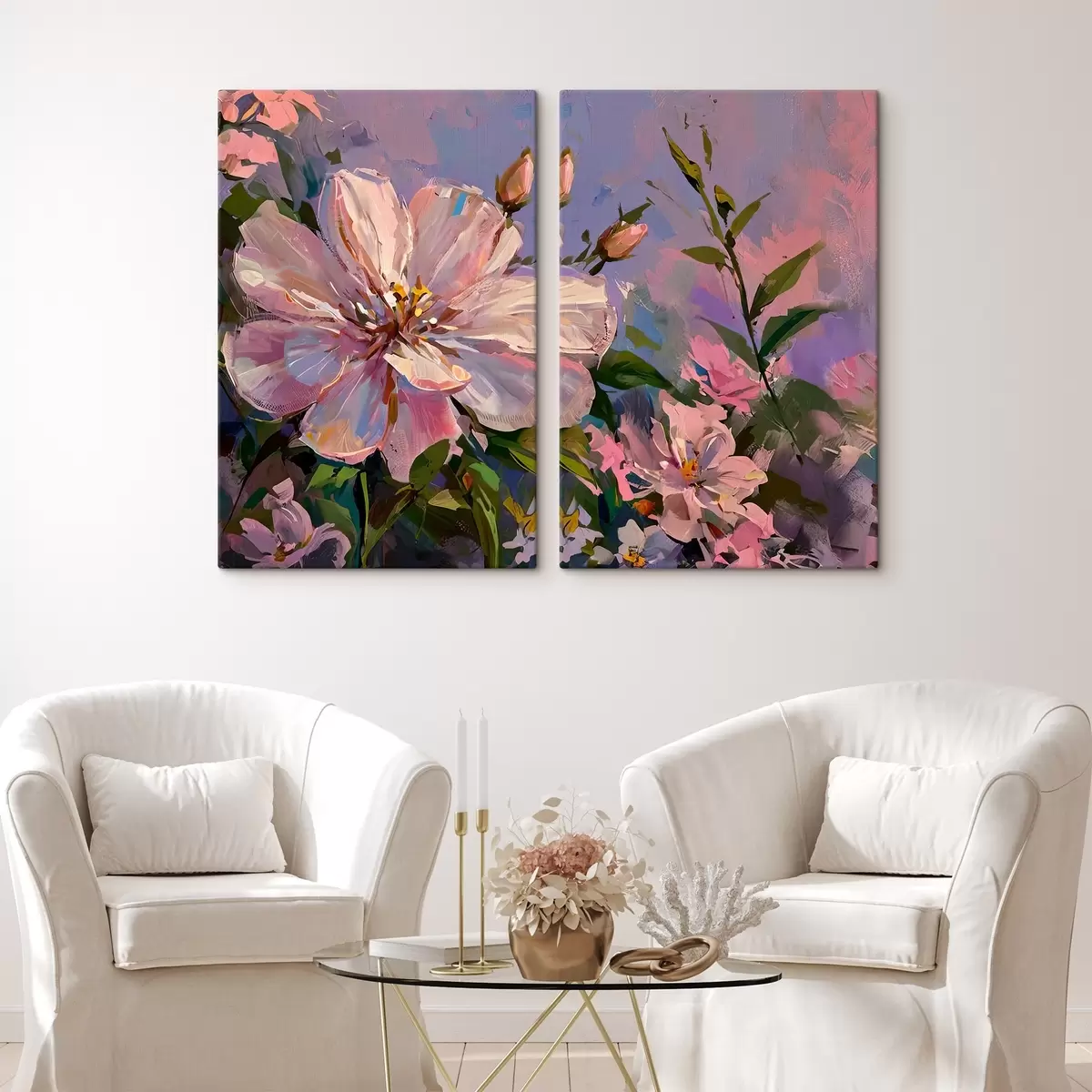  Schilderijen roze bloemen in de stijl van een olieverfschilderij m00706