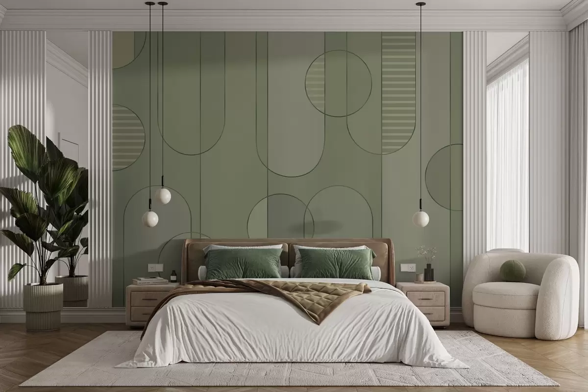Fotobehang Geometrisch abstract met lichtgroen kleurenpalet w04523v1