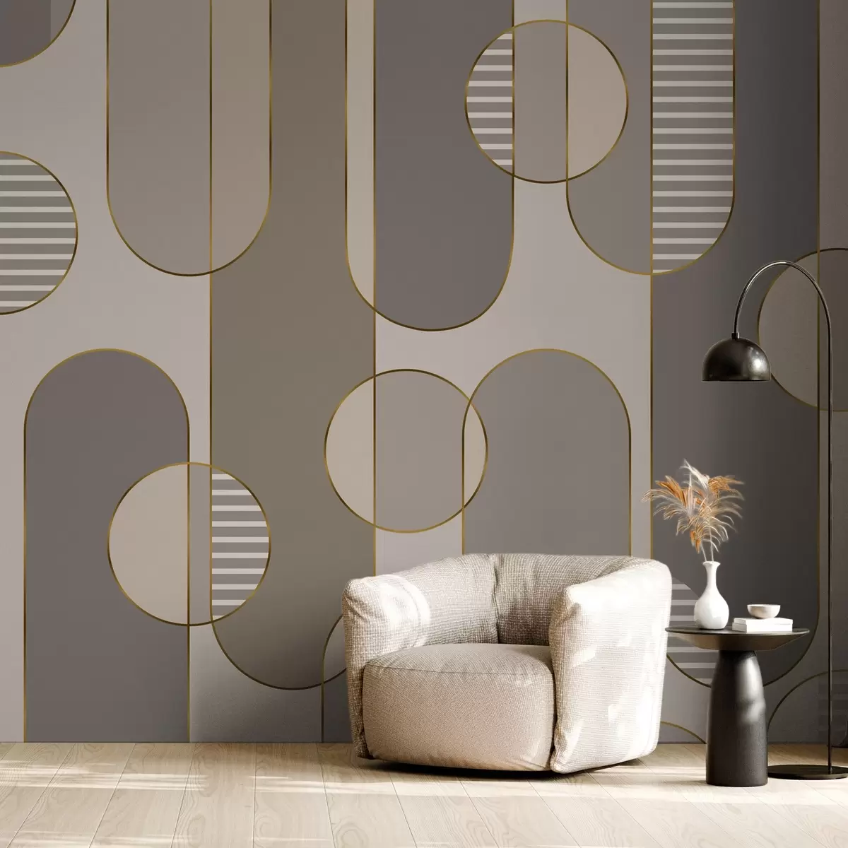 Fotobehang Geometrisch abstract met bruin en lijnen w04523v2