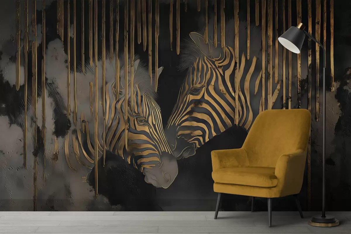 Fotobehang Zebra's met abstracte zwarte achtergrond w04548