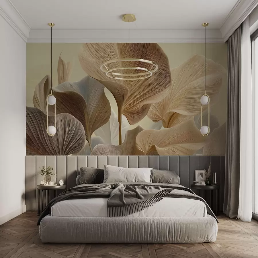 Fotobehang Verfijnde bladeren in delicate neutrale tinten w04549v2