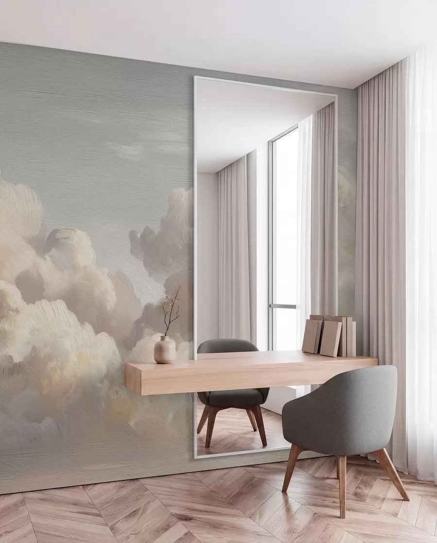Fotobehang Dramatische wolken in zachte, gestructureerde penseelstreken w04550