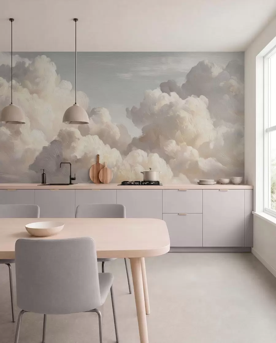 Fotobehang Dramatische wolken in zachte, gestructureerde penseelstreken w04550