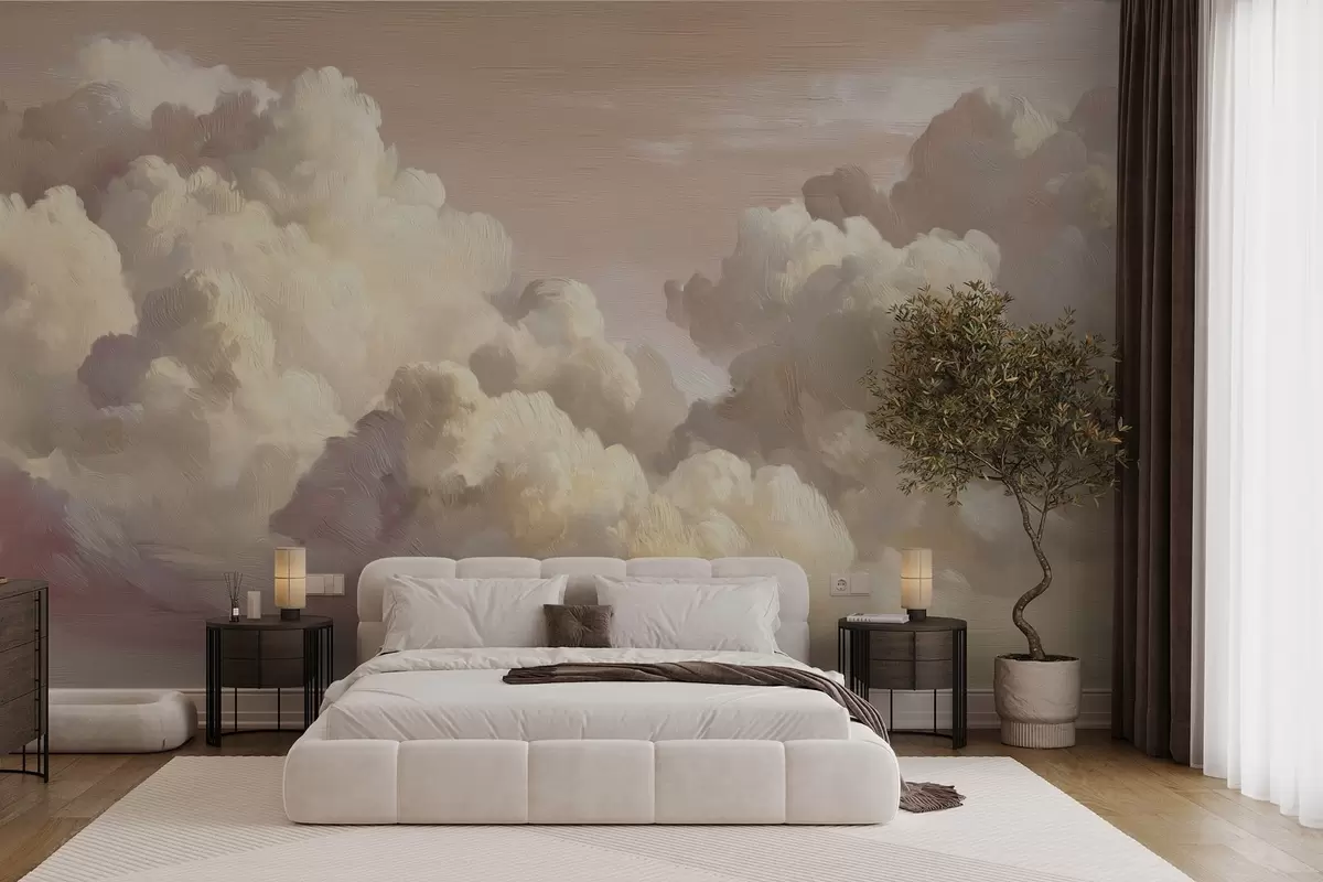 Fotobehang Wolken in warm pastelroze licht w04550v1