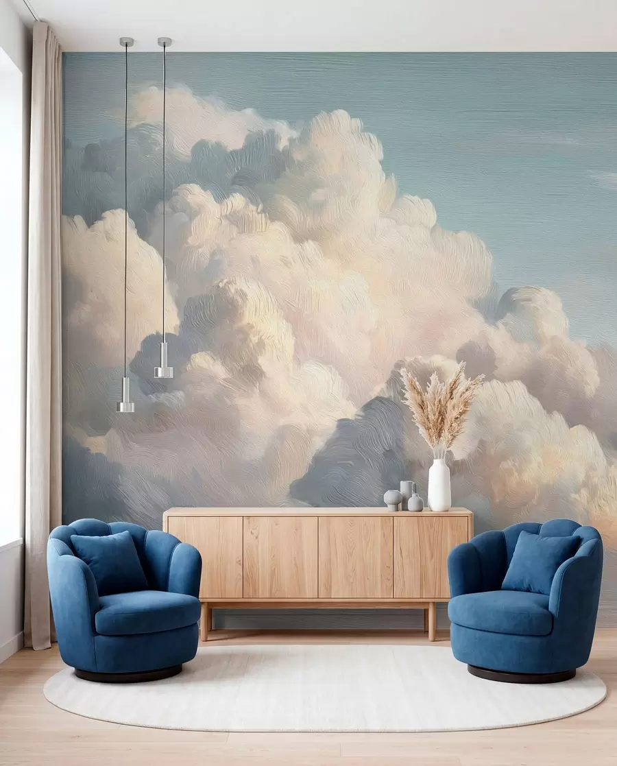 Fotobehang Wolken in blauw licht w04550v2