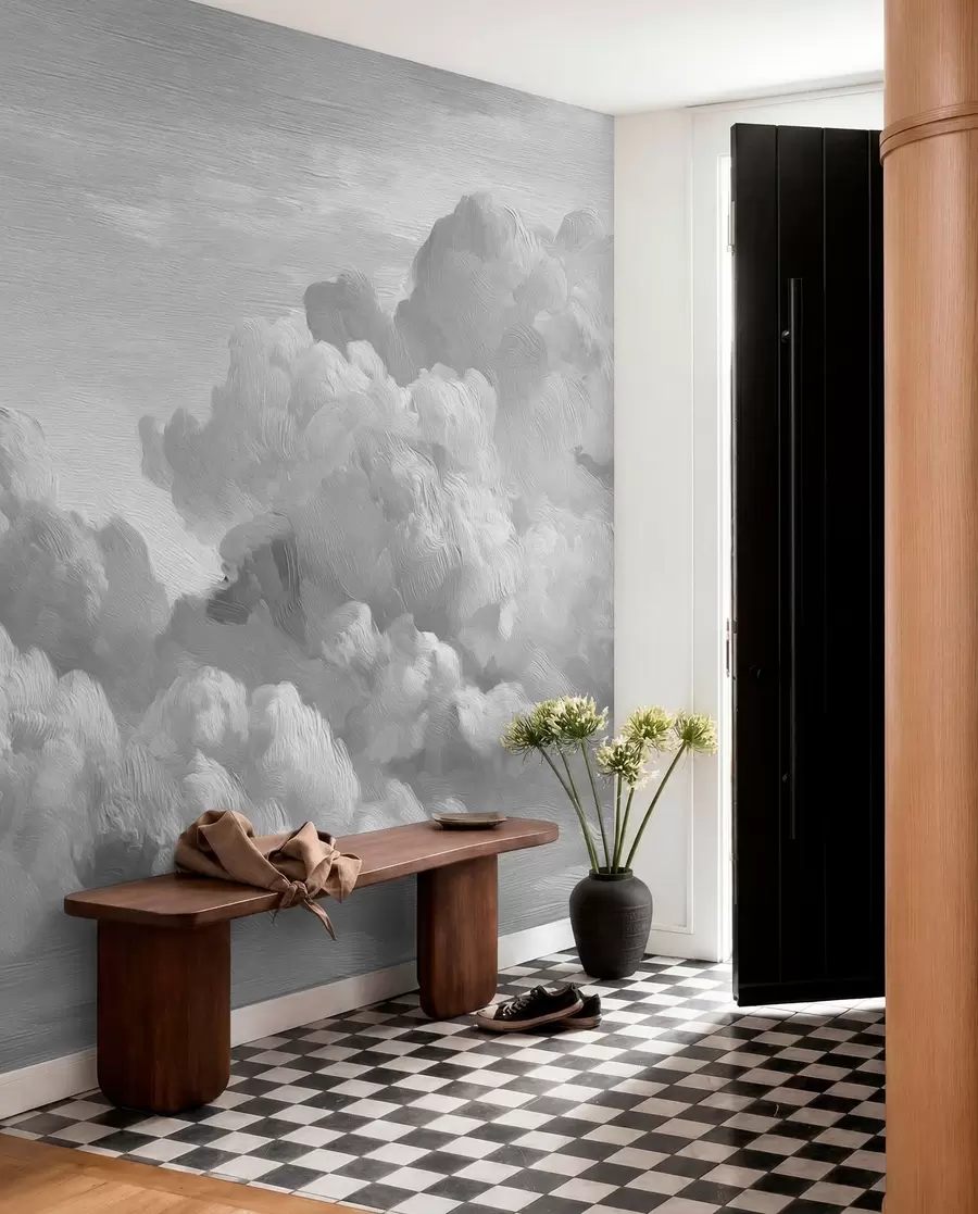 Fotobehang Monochrome getextureerde wolkenformatie w04550v3