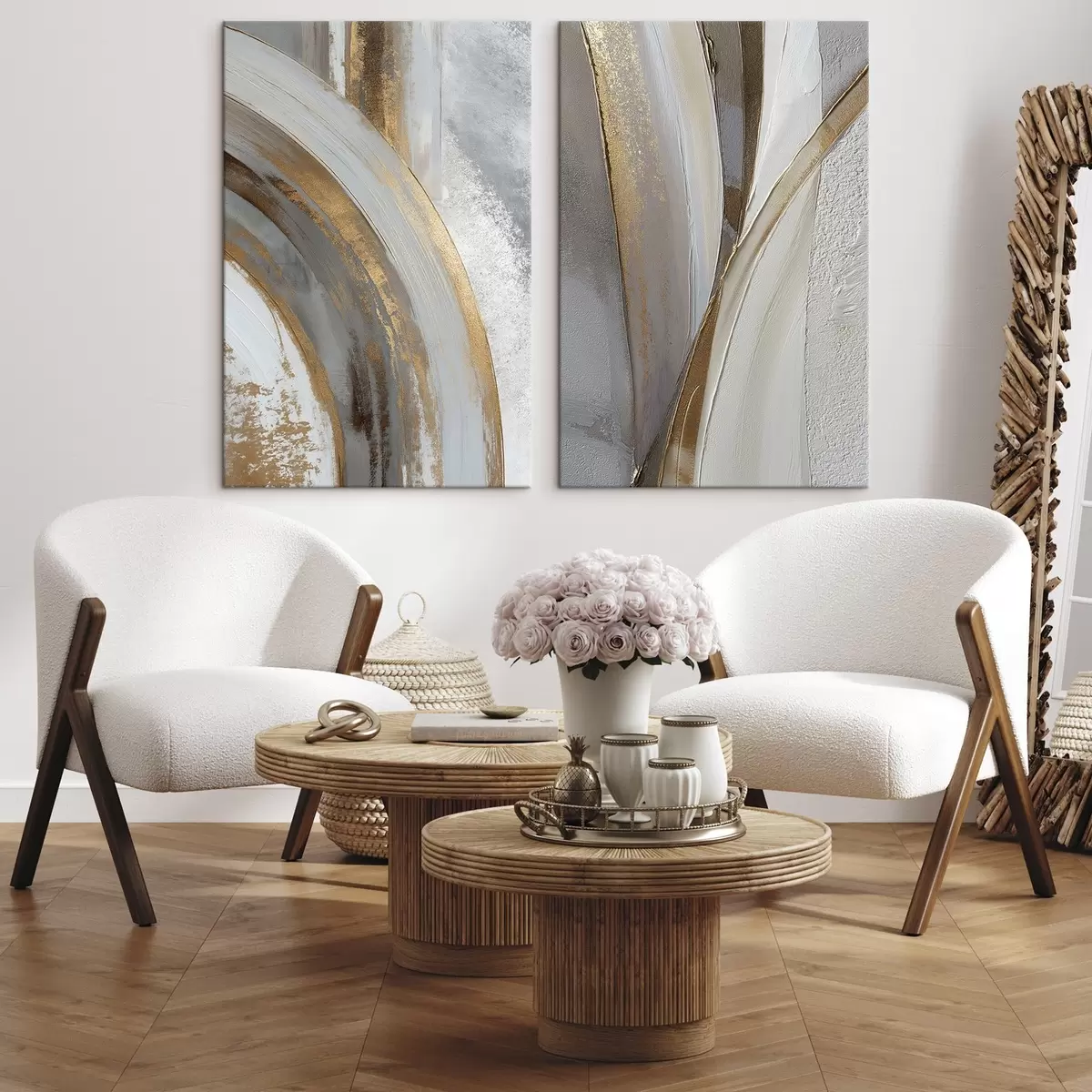  Schilderijen Abstracte grijze en gele bogen in een moderne stijl m00749