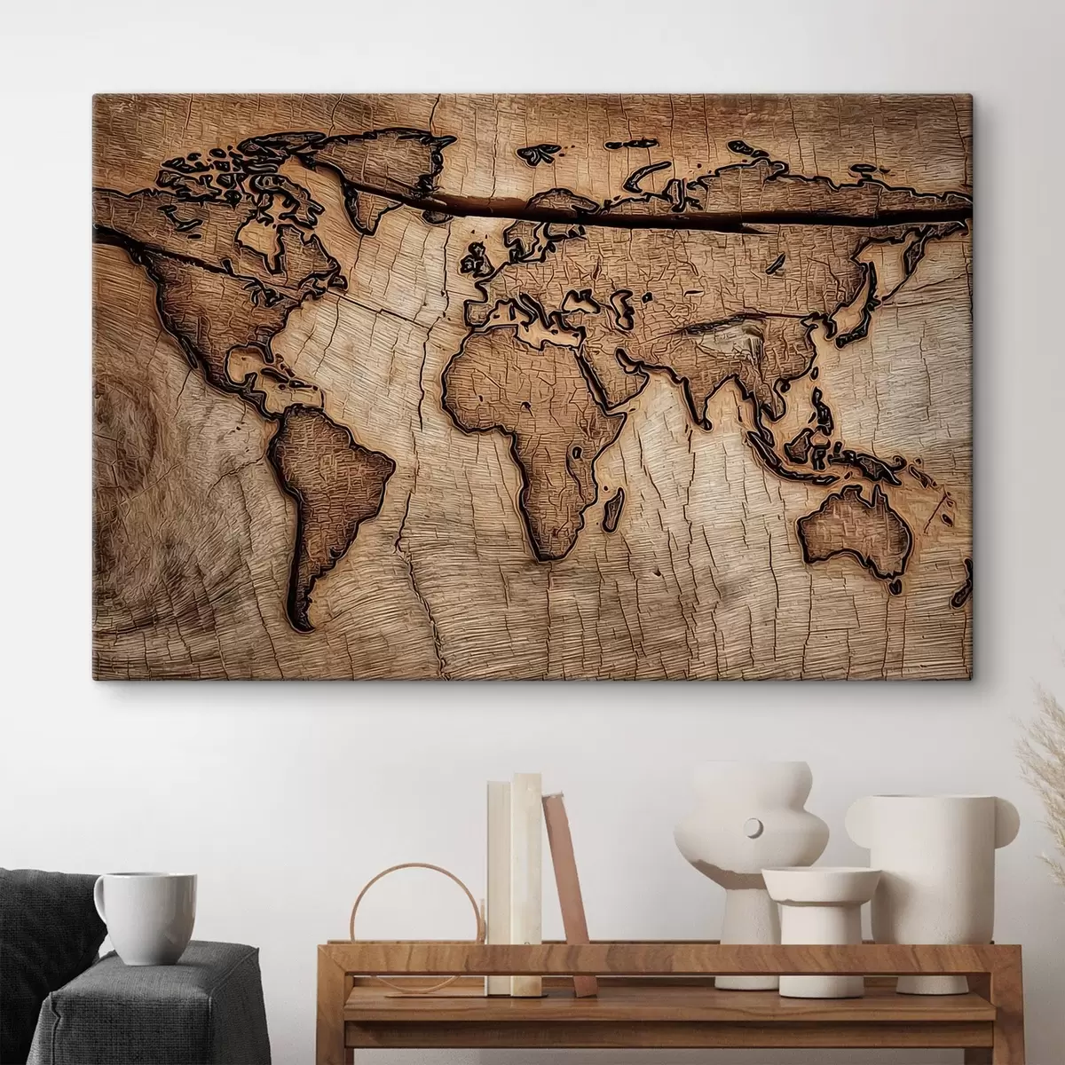  Schilderijen Gegraveerde houten wereldkaart s45805
