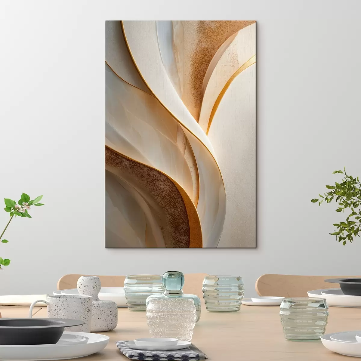  Schilderijen Abstracte rondingen met geeloranje en beige accenten s45807