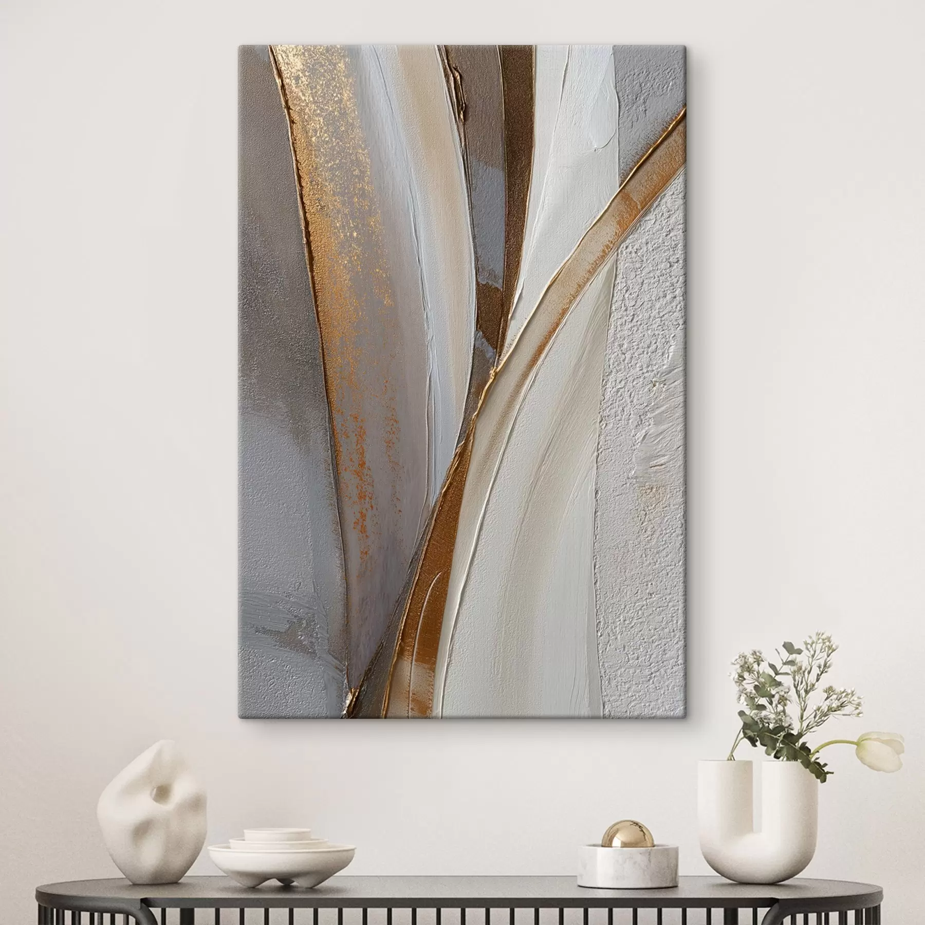  Schilderijen Getextureerde abstracte lijnen met gele en oranje glitters s45810