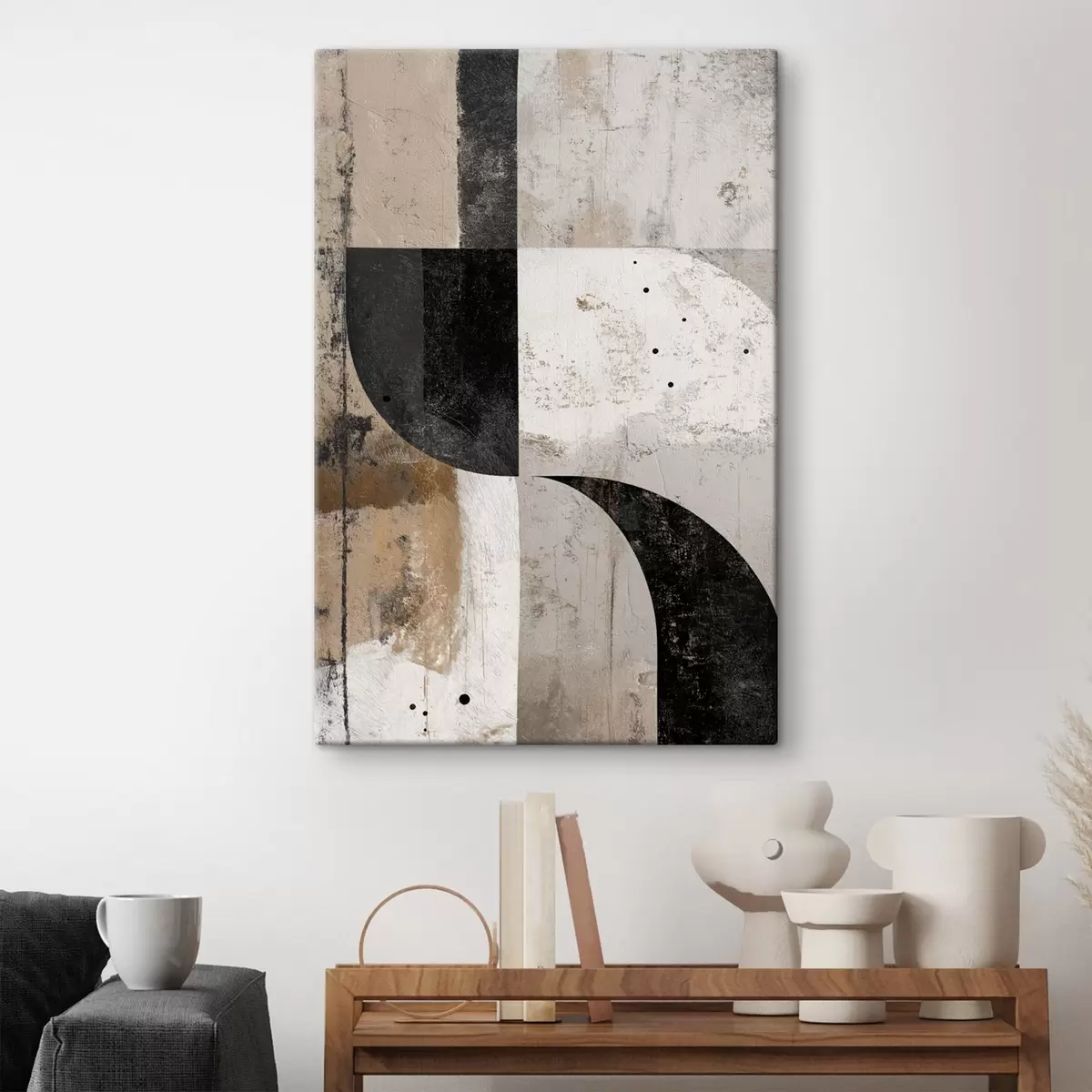  Schilderijen Geometrische vormen in beige en zwarte tinten s45811