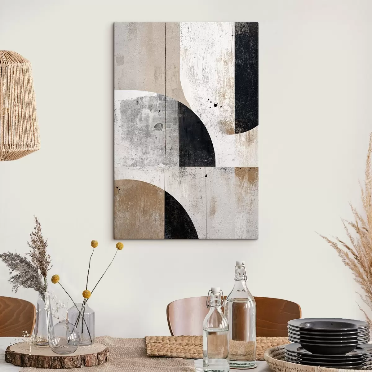  Schilderijen Geometrische vormen in grijze en beige tinten s45812