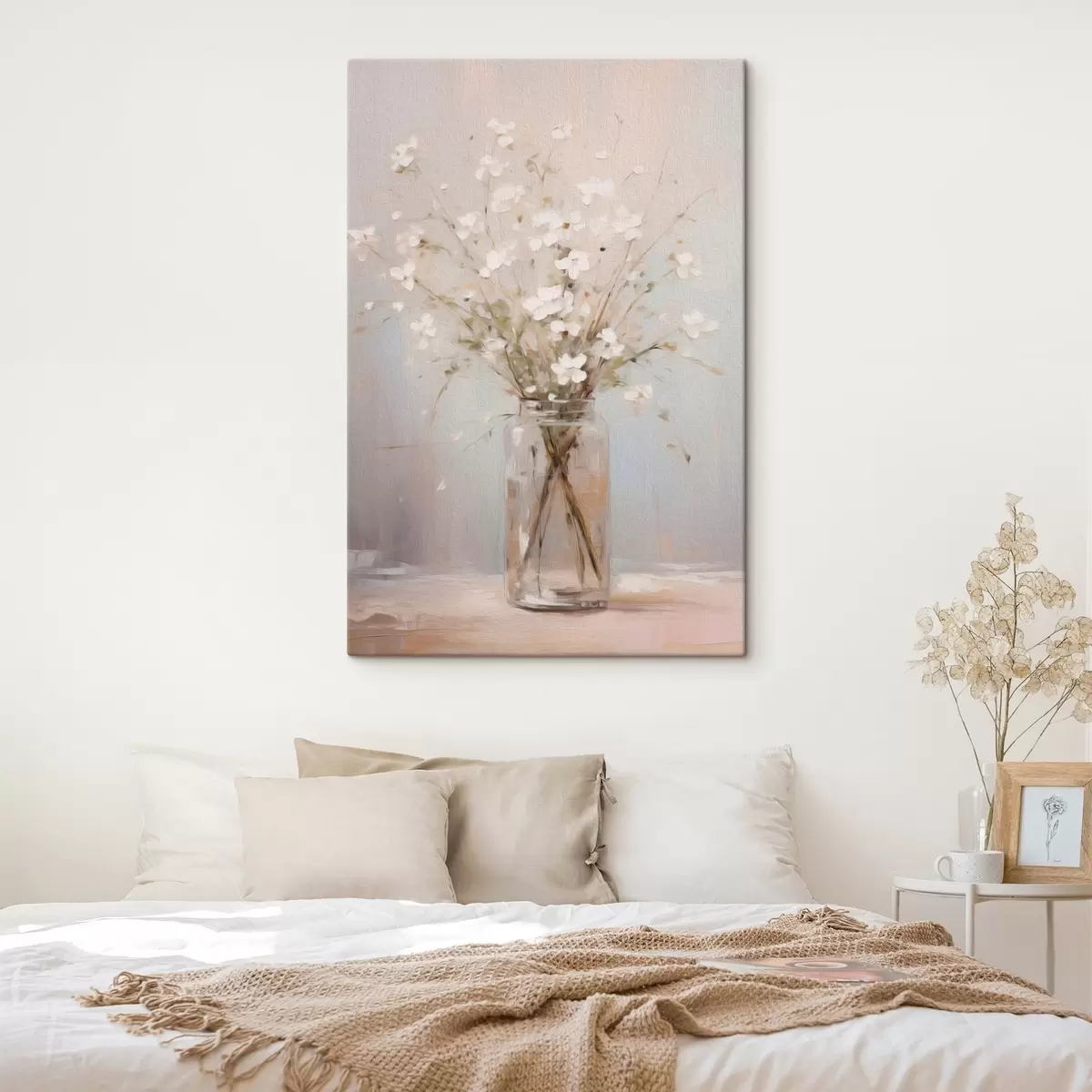  Schilderijen Een boeket witte bloemen in een transparante glazen vaas s45814
