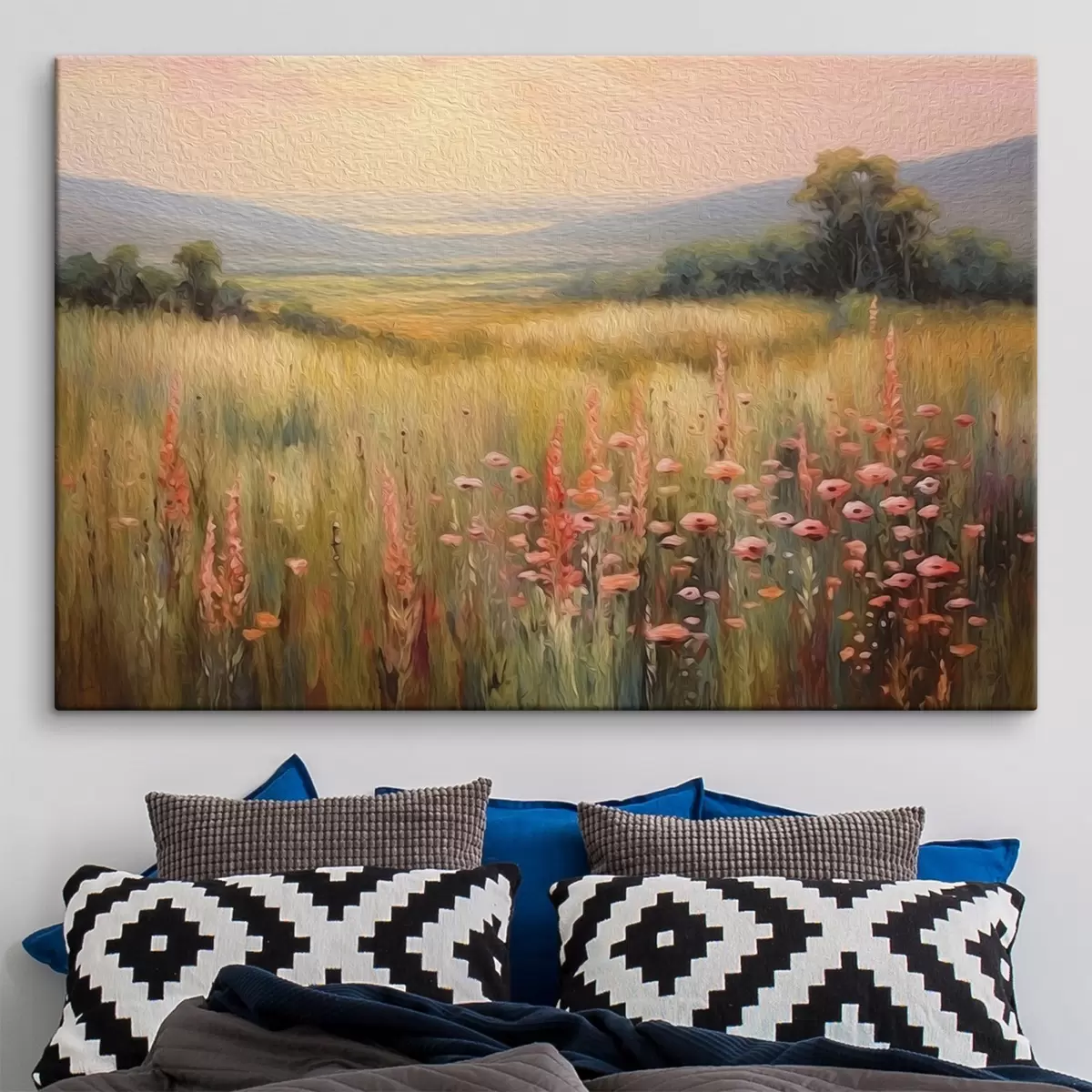  Schilderijen Landschap met bloemen bij zonsondergang s45818
