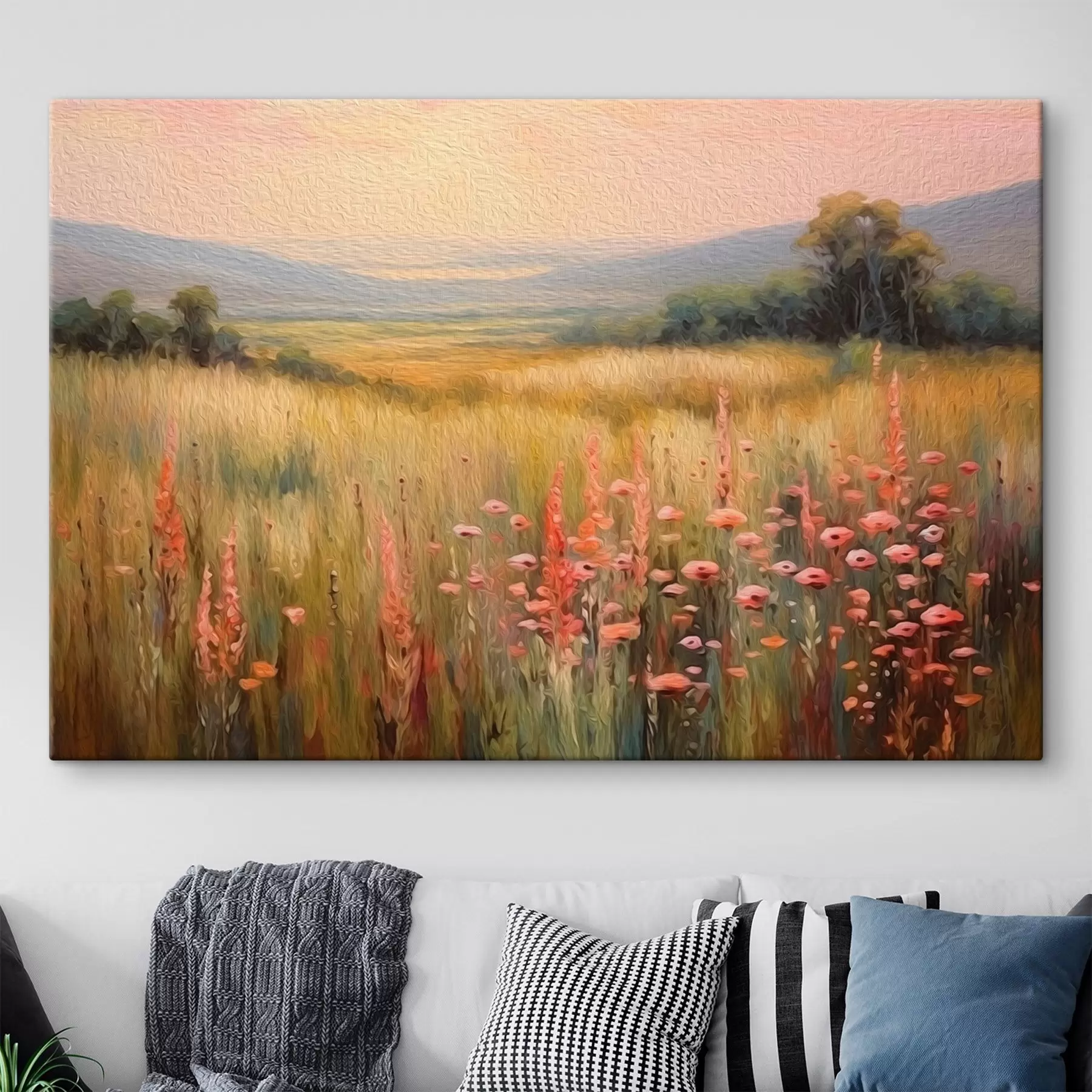  Schilderijen Landschap met bloemen bij zonsondergang s45818