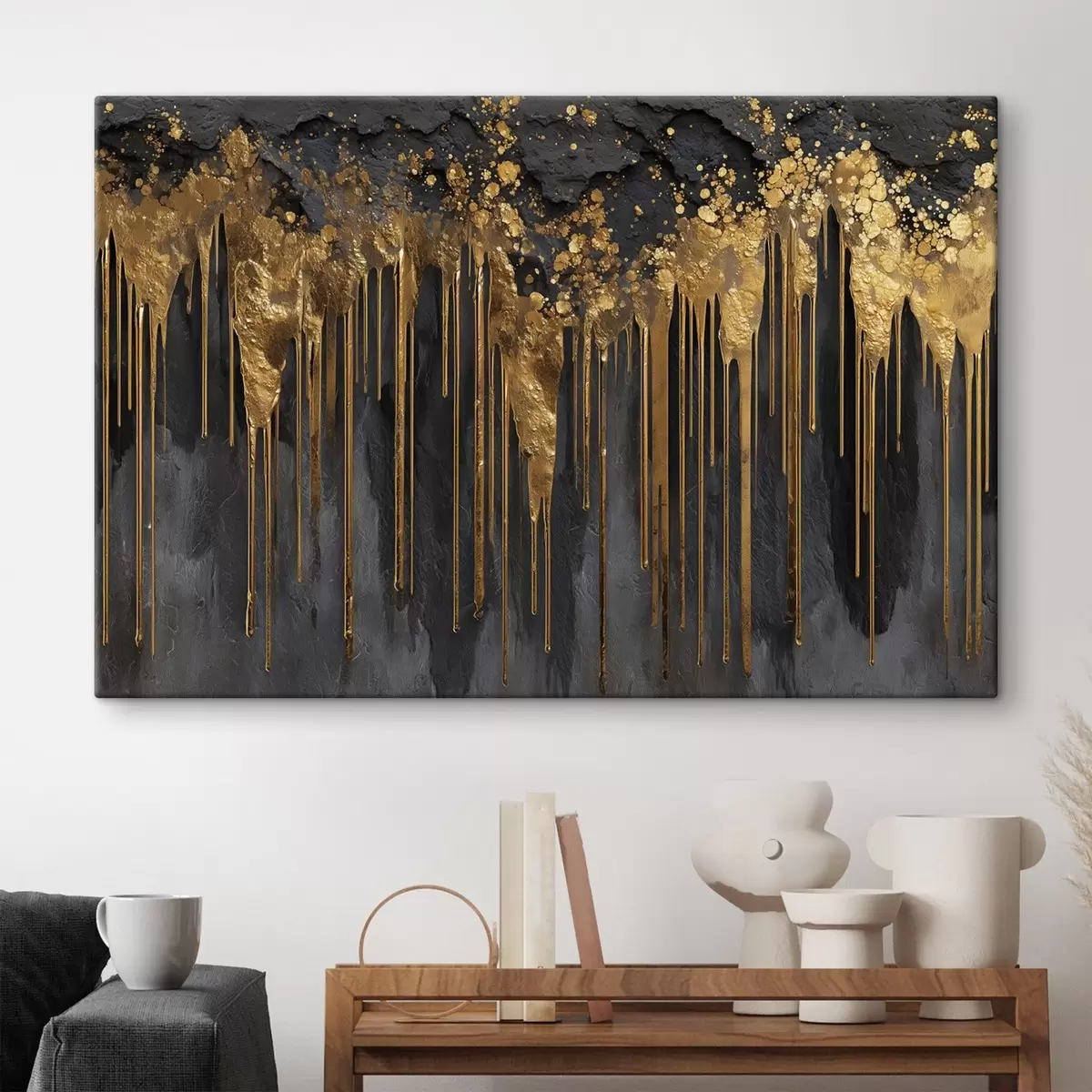  Schilderijen Abstracte gouden stromen op een donkere achtergrond s45823