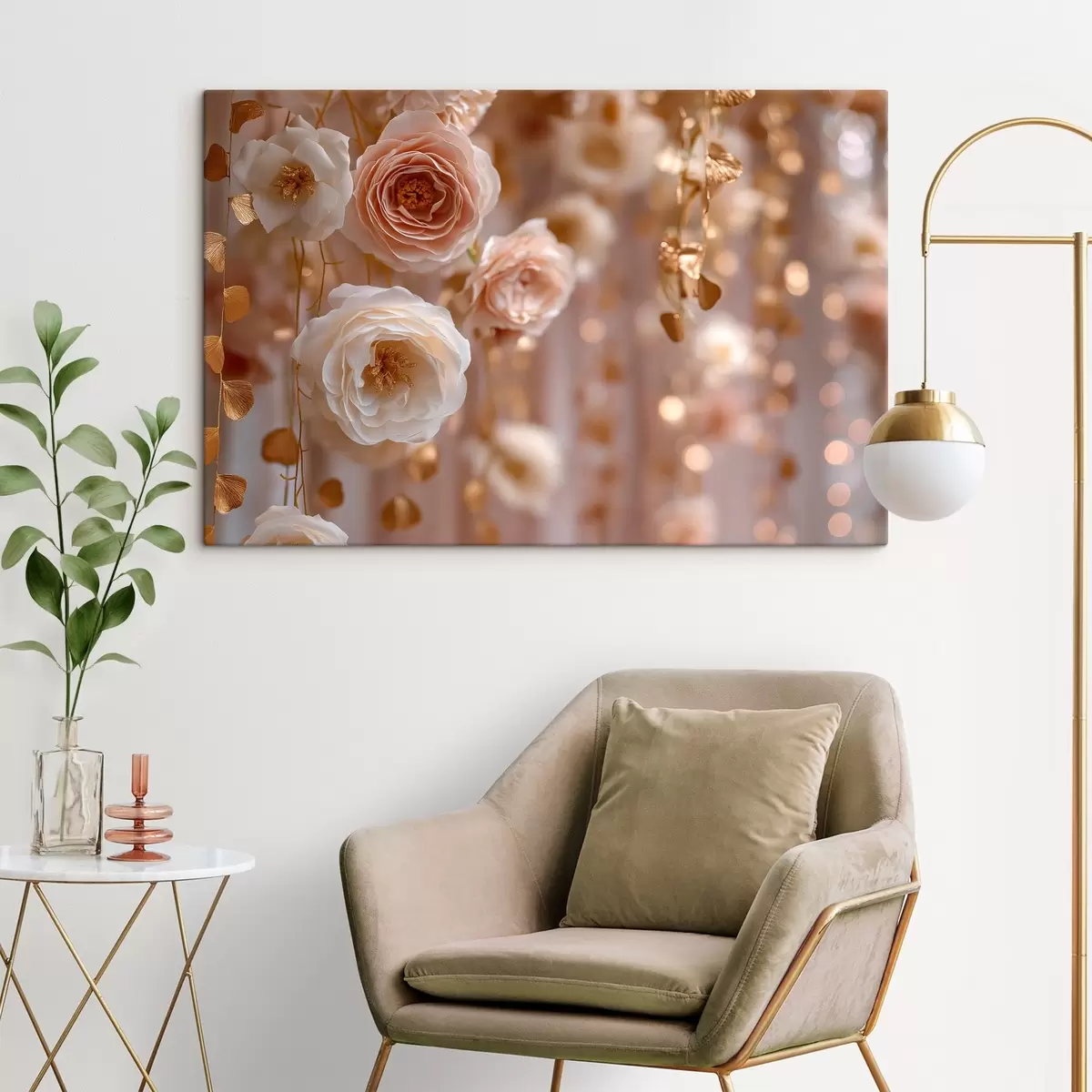  Schilderijen Crèmekleurige rozen met gouden accenten s45824