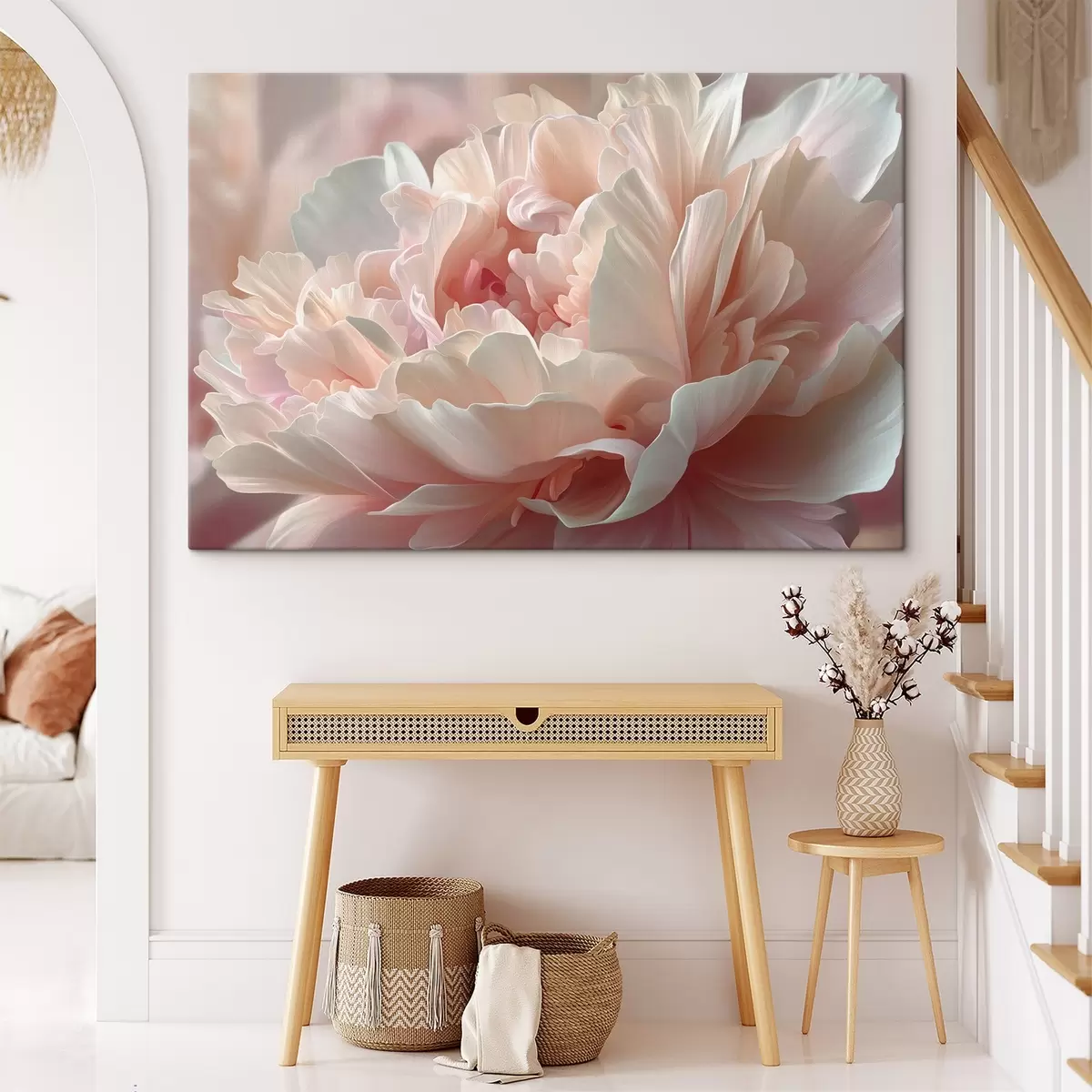  Schilderijen Bloeiende pioenroos in roze en beige tinten s45825