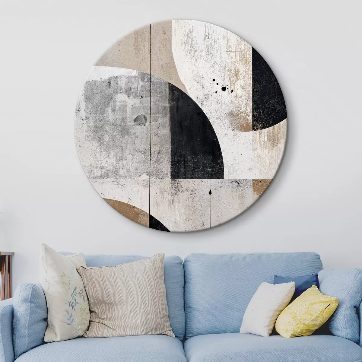 Ronde schilderijen Geometrische vormen in grijze en beige tinten r45812