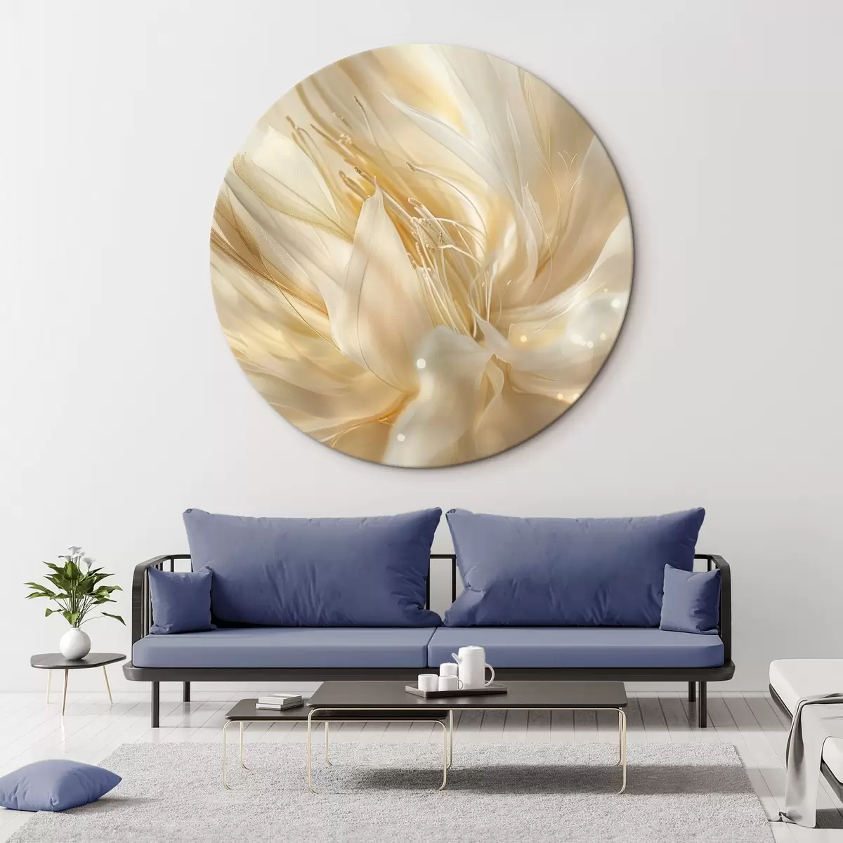 Ronde schilderijen Lichte abstracte bloem in geeloranje gloed r45819
