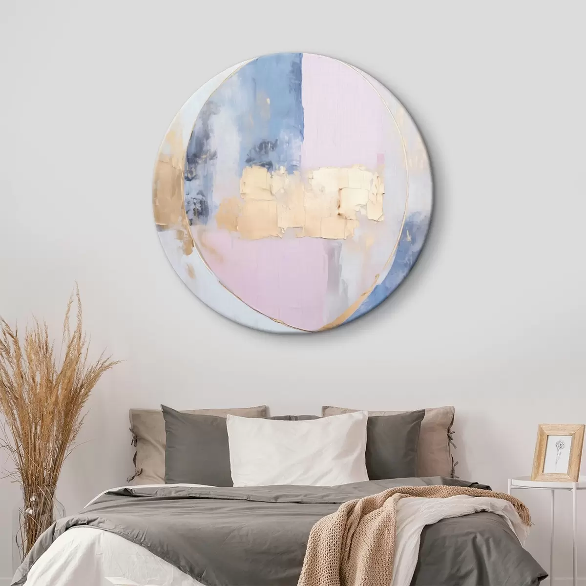 Ronde schilderijen Abstractie in blauw-roze cirkels r45821