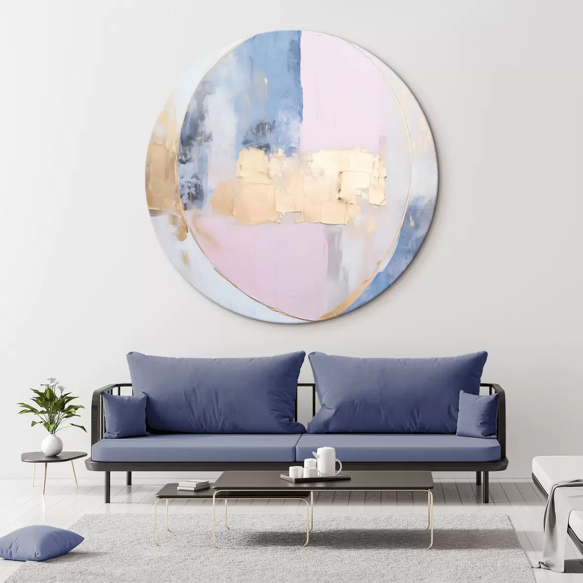 Ronde schilderijen Abstractie in blauw-roze cirkels r45821