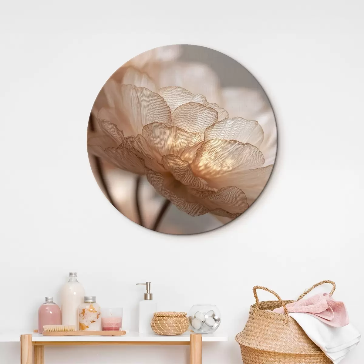 Ronde schilderijen Delicate bloem in heldere gloed r45822