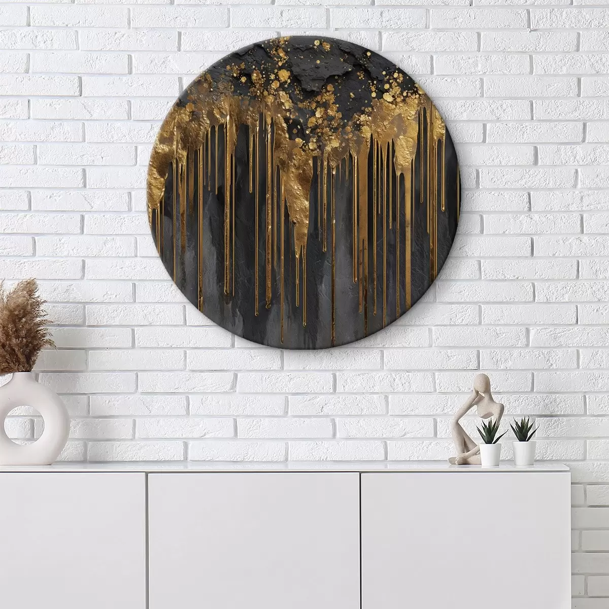 Ronde schilderijen Abstracte gouden stromen op een donkere achtergrond r45823