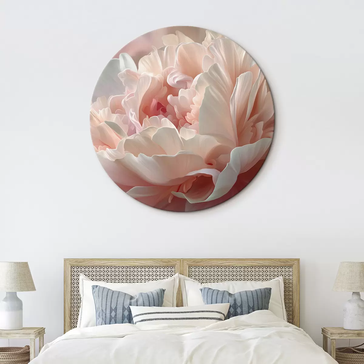 Ronde schilderijen Bloeiende pioenroos in roze en beige tinten r45825