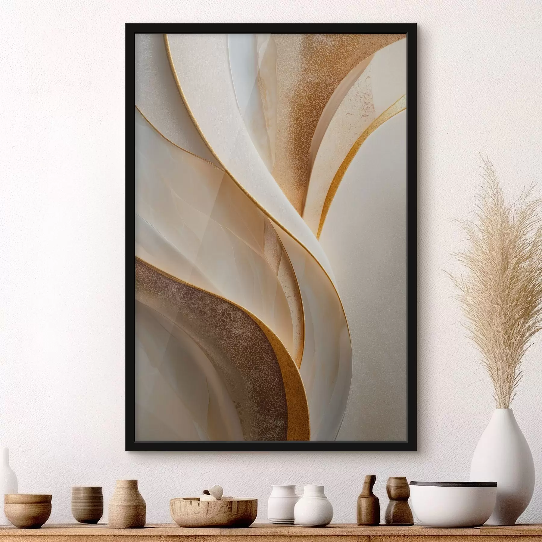 Fotobehang Abstracte rondingen met geeloranje en beige accenten f45807