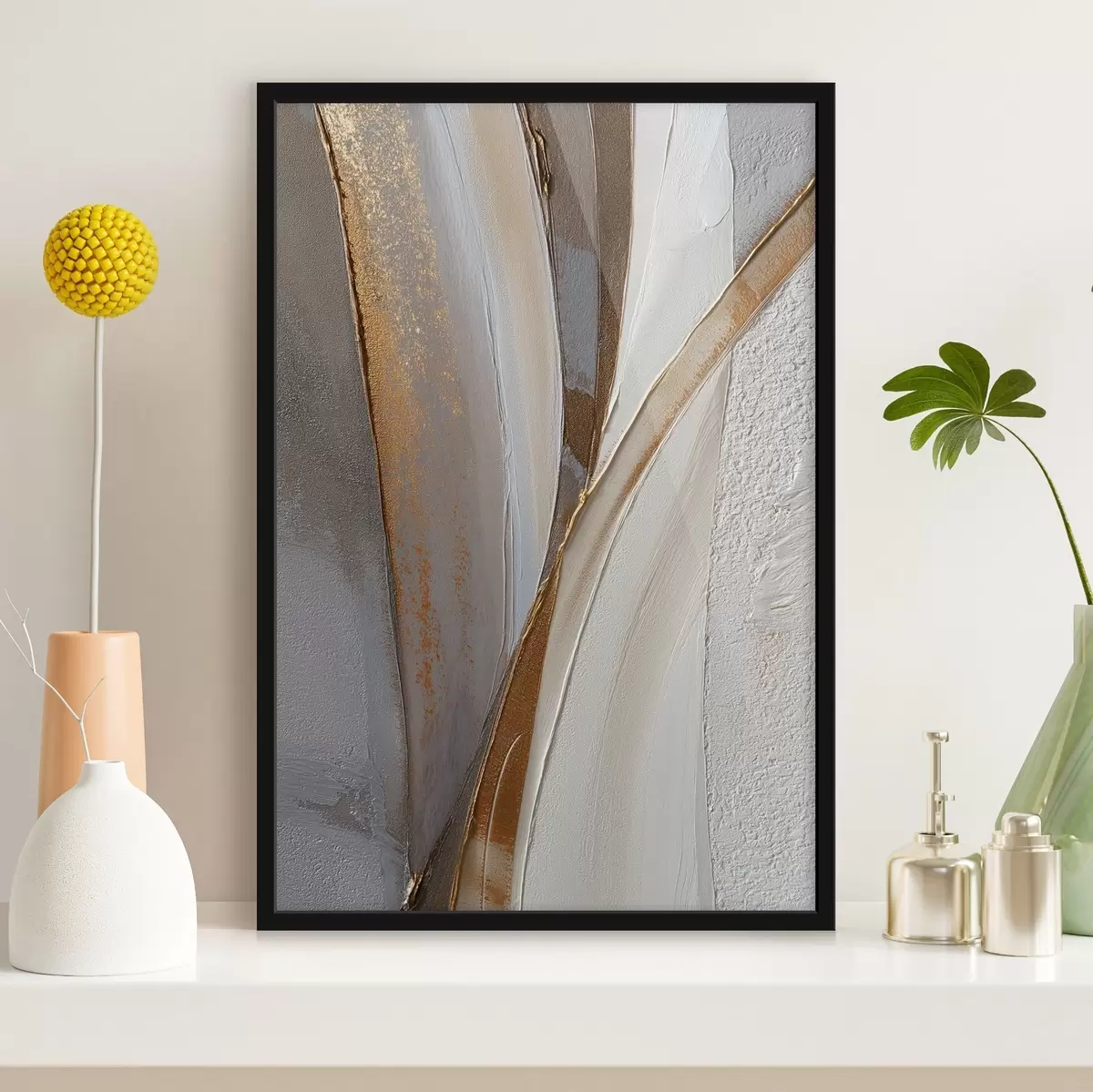 Poster Getextureerde abstracte lijnen met gele en oranje glitters f45810