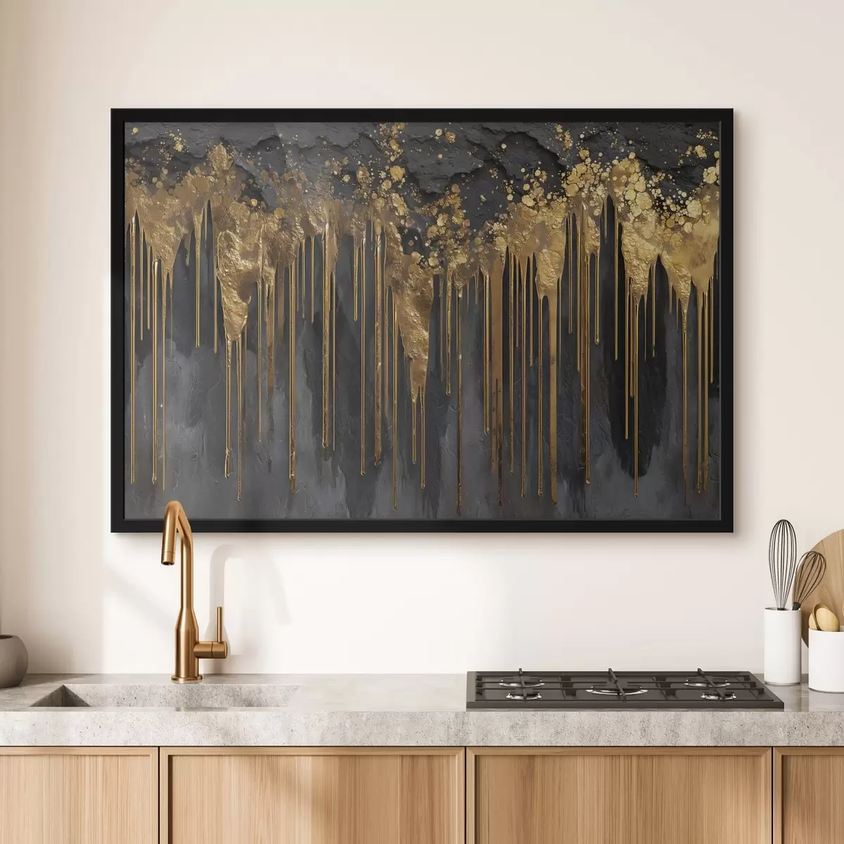 Poster Abstracte gouden stromen op een donkere achtergrond f45823