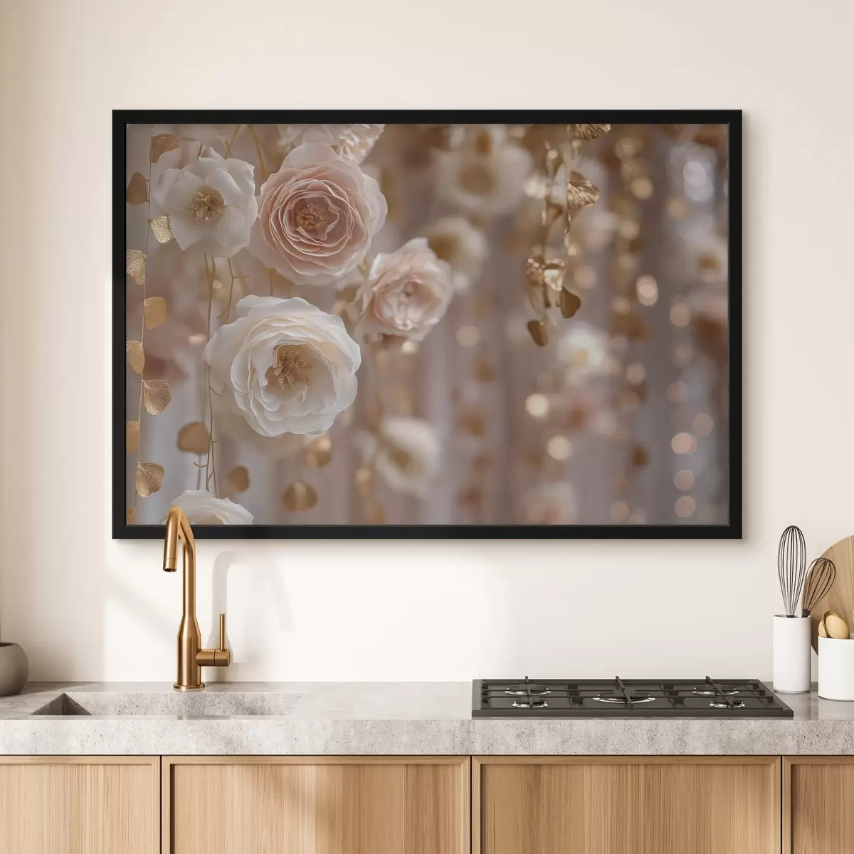 Poster Crèmekleurige rozen met gouden accenten f45824
