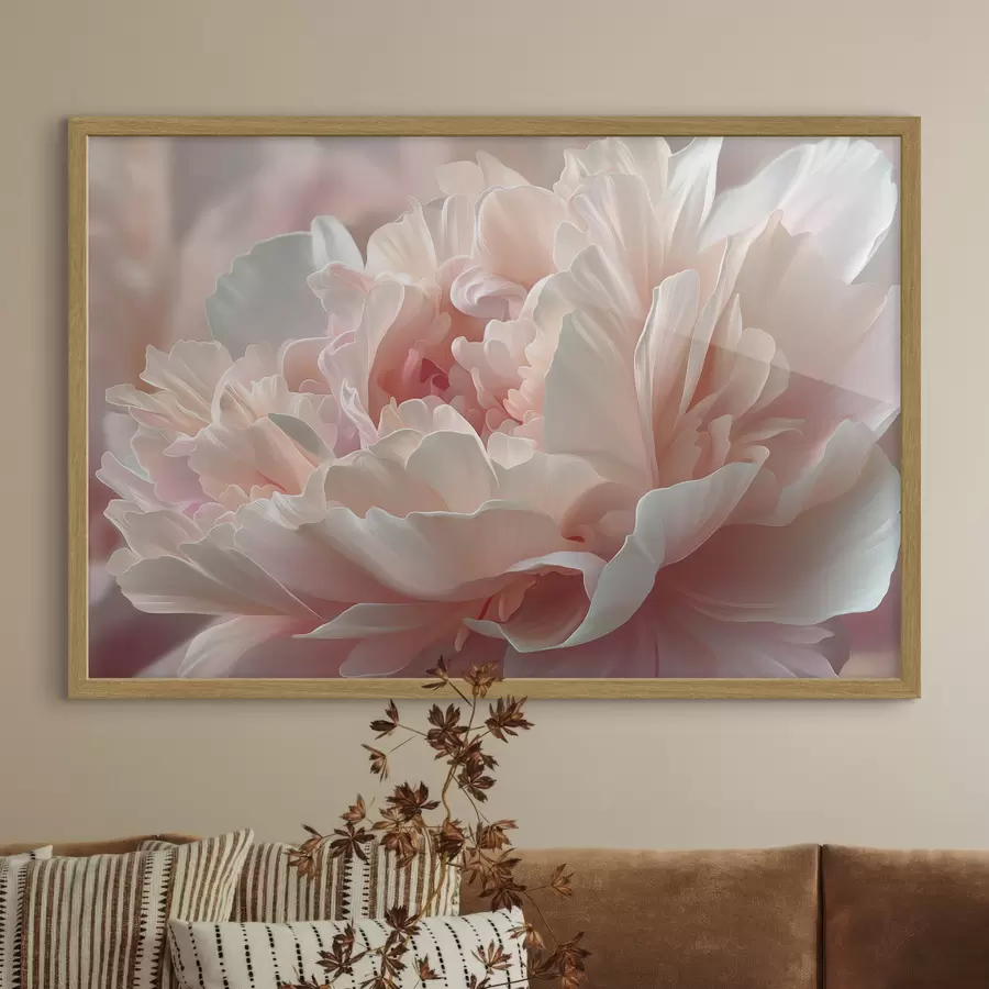 Fotobehang Bloeiende pioenroos in roze en beige tinten f45825