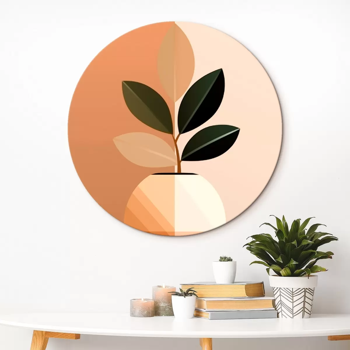 Ronde schilderijen Geometrische vaas met bladeren r45833