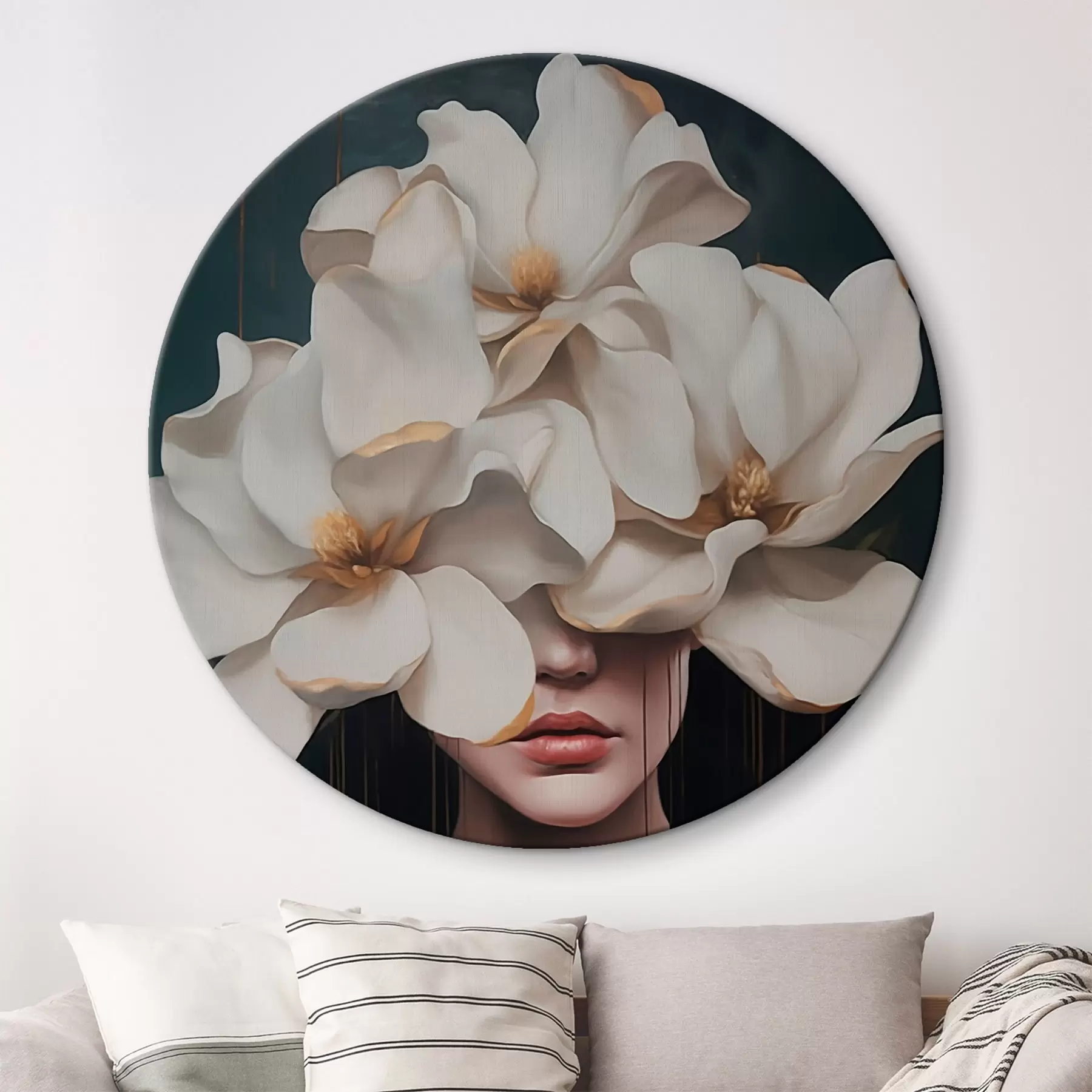  Schilderijen Vrouw met witte bloemen op haar hoofd r45843