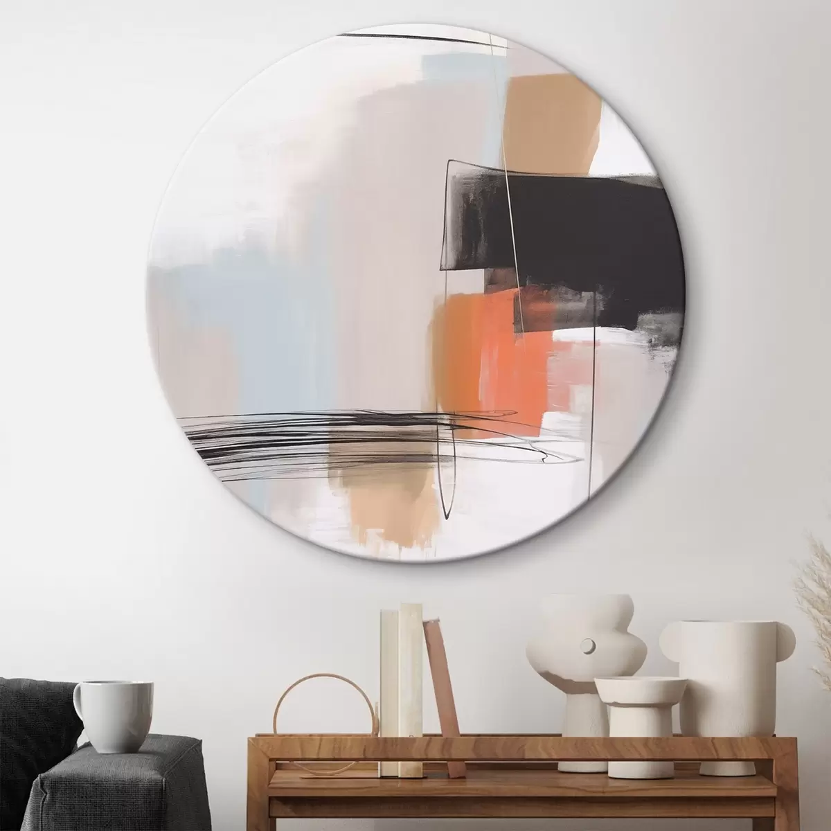 Ronde schilderijen Abstractie imitatie van penseelstreken r45919