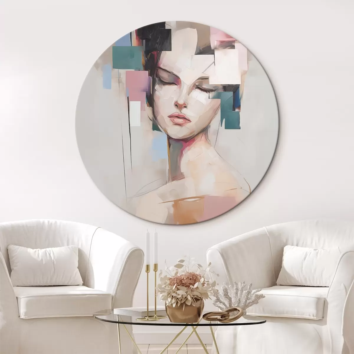 Ronde schilderijen Abstract portret imitatie van schilderij r45921